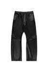 Tech Leather Pant relaxation fit in purple with embossed mark and zipper hand pocket.
