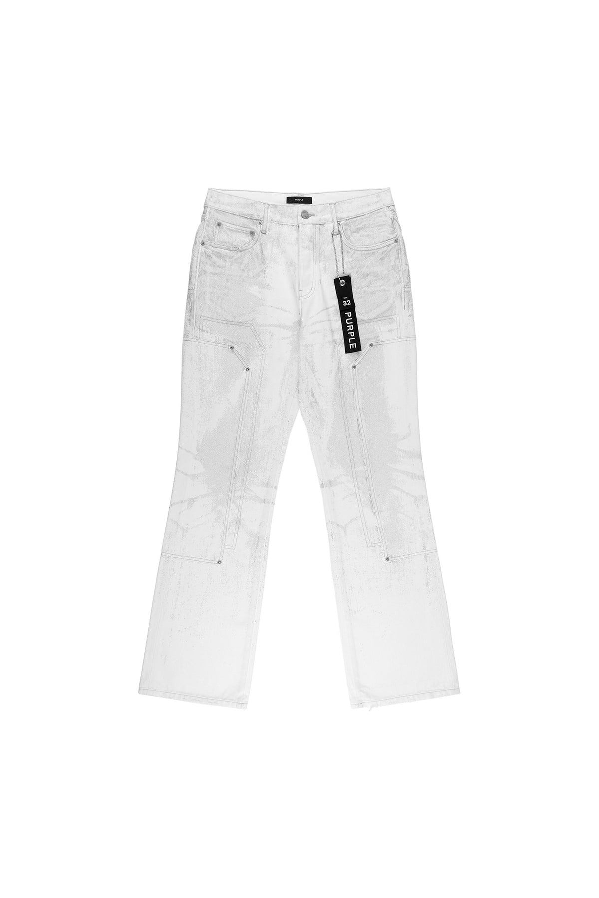 Purple glitter print bootcut denim jeans available in sizes 28-40 with a mid-rise fit.