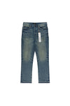 Denim P011 Green Cast, mid-rise straight fit, novelty wash with released hem finish.