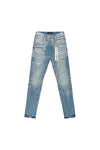 Purple Flock Drywork denim, low rise, stretch skinny, available in sizes 28-40.