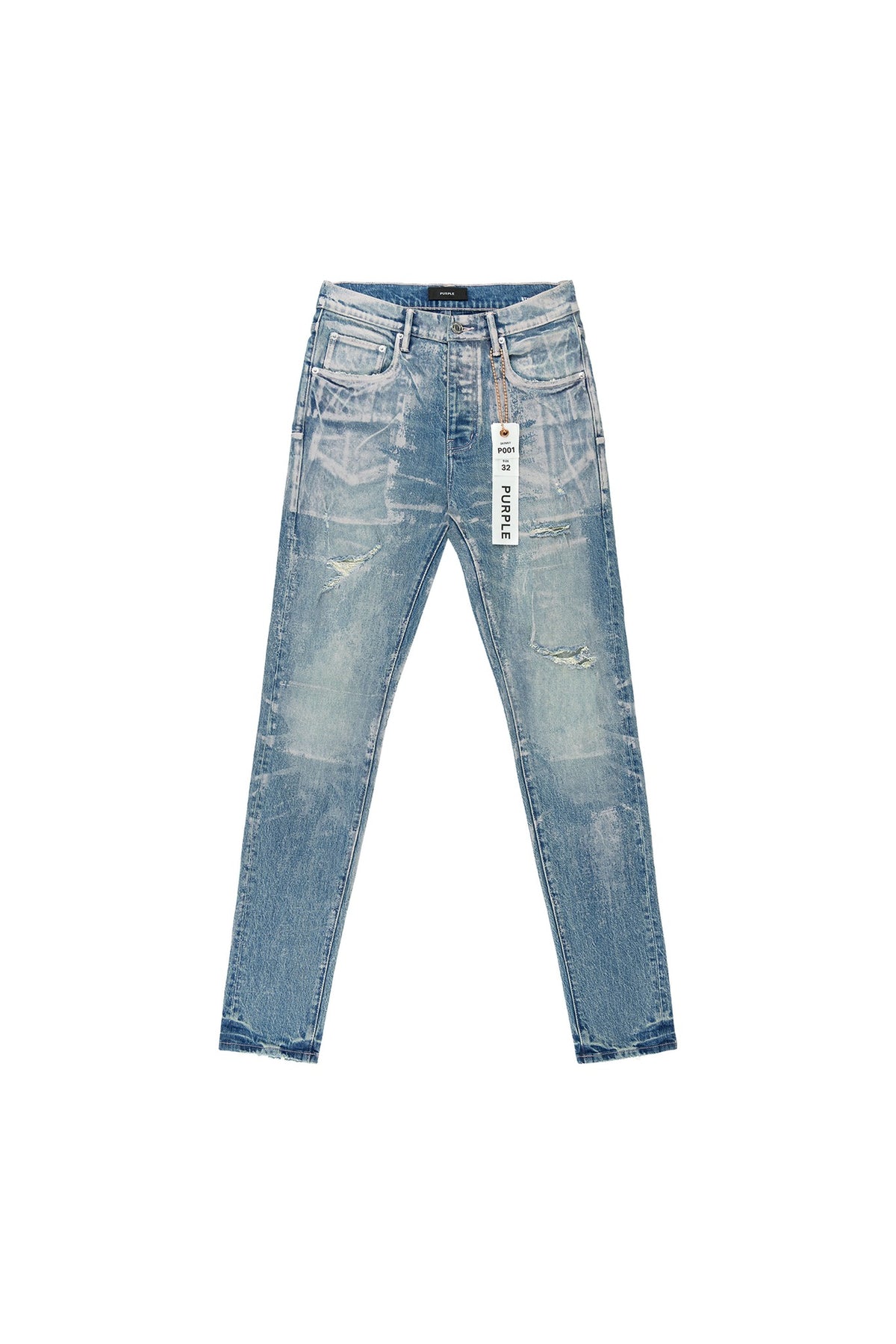 Purple Flock Drywork denim, low rise, stretch skinny, available in sizes 28-40.