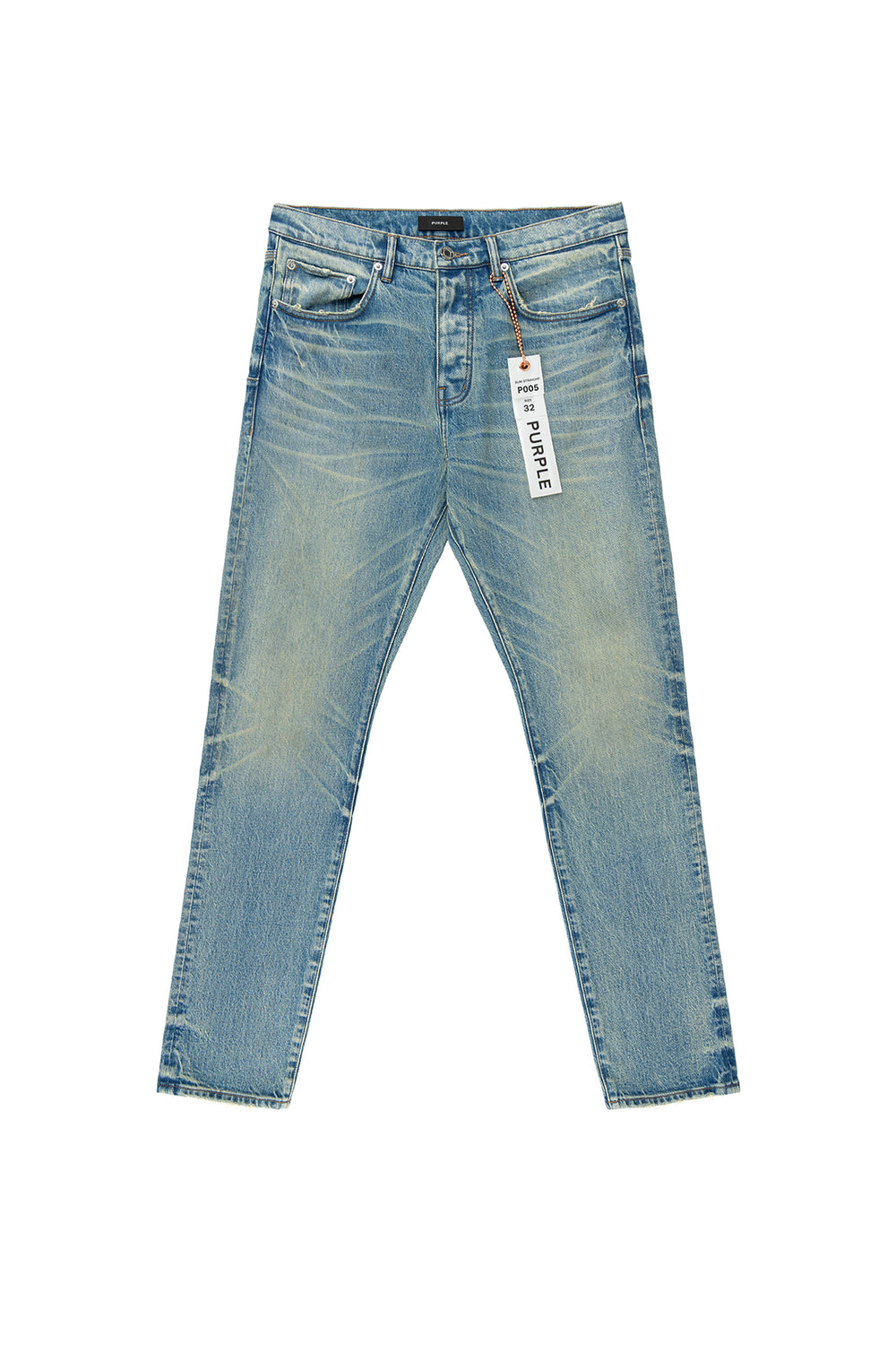 Vintage Mid Denim in Purple with mid rise and slim straight fit, featuring novelty wash.