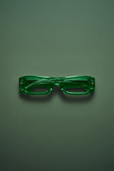V002 Mercer rectangular sunglasses with semi-transparent acetate frame and light silver tinted lenses