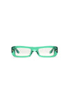 Mercer rectangular sunglasses with semi-transparent acetate frame and light silver tinted lenses.
