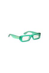 V002 Mercer sunglasses with semi transparent acetate frame and light silver tinted TRX lenses