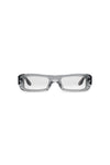 V002 Mercer rectangular sunglasses with semi transparent acetate frame and light silver tinted lenses