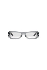 V002 Mercer rectangular sunglasses with semi transparent acetate frame and light silver tinted lenses