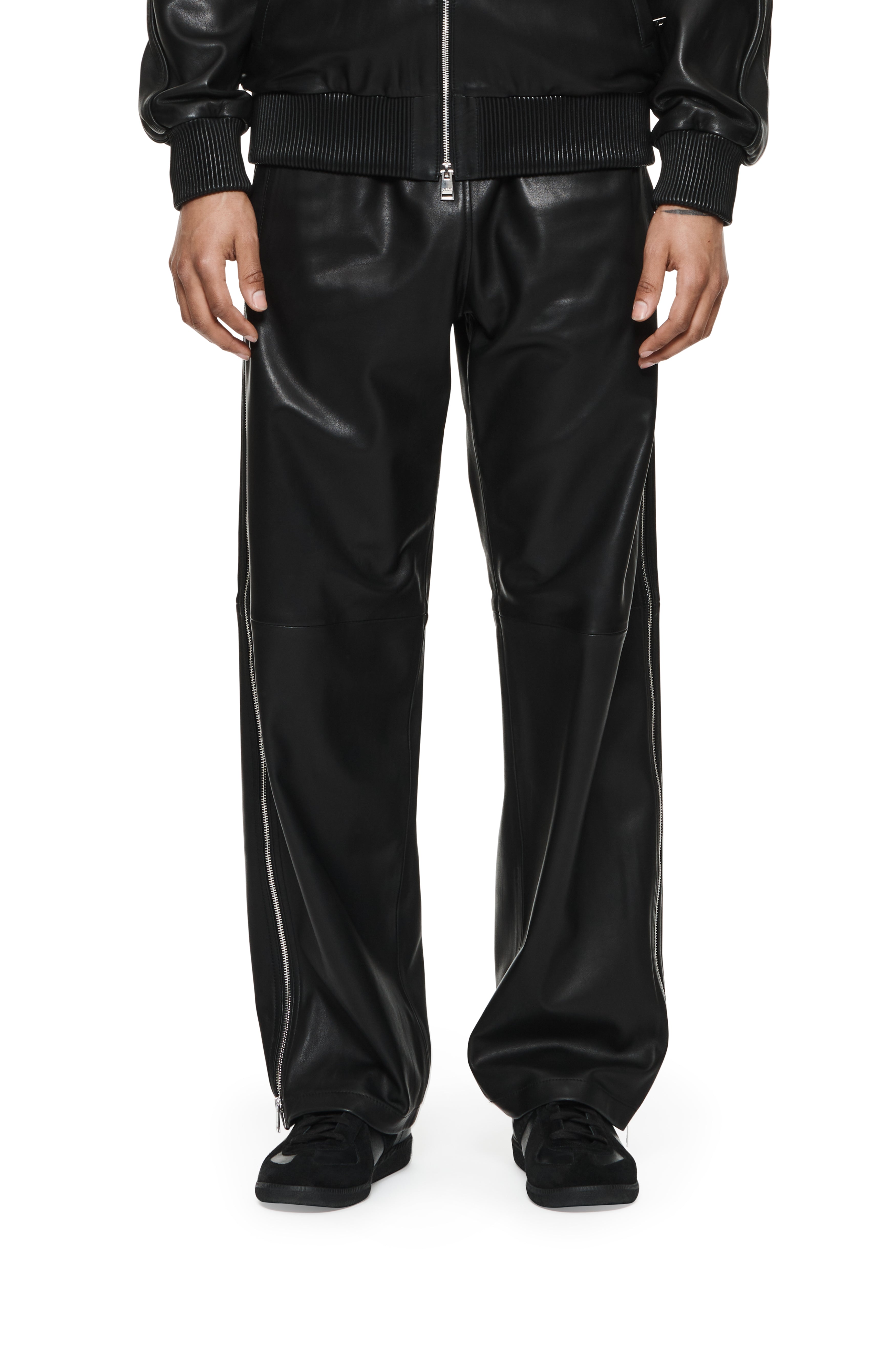 Purple leather hot sale pants mens