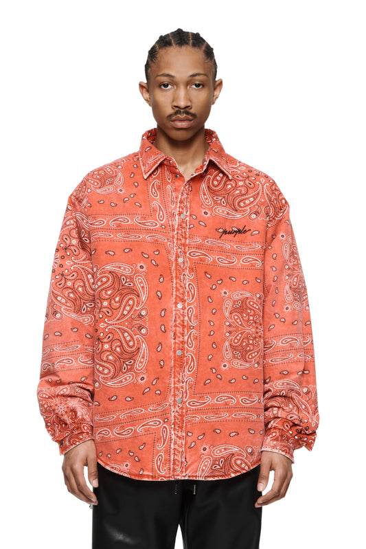PADDED QUILT LINED BANDANA SHIRT - Red