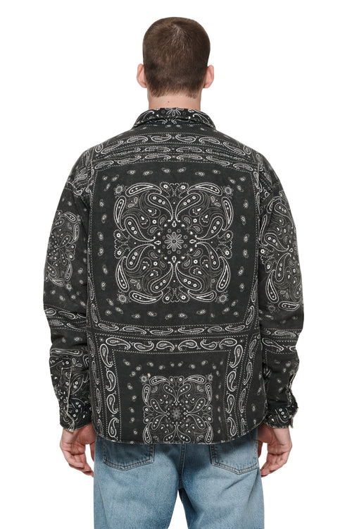 PADDED QUILT LINE BANDANA SHIRT - Black