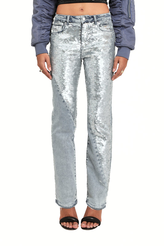 Slim Straight Split Sequin