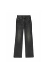 Wide Grease high-rise black denim with wide relaxed leg and five pocket styling.
