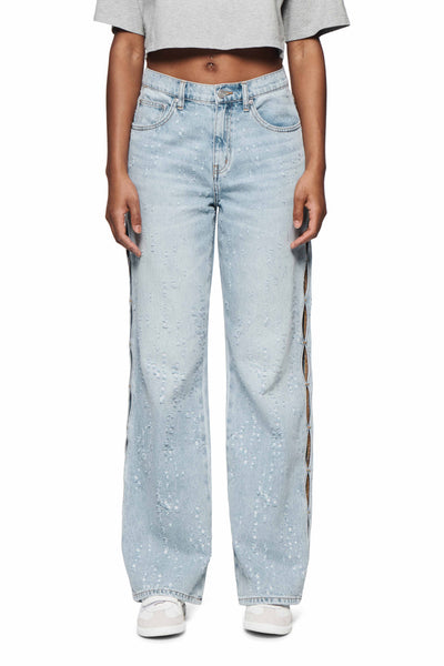 【PORTERNA】Chroma Cut Wide Jeans Purple Brand Pearly Side Cut-Out High-Rise Wide-Leg Jeans
