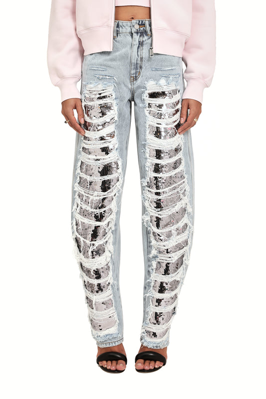 Sequin Blowout Barrel Leg