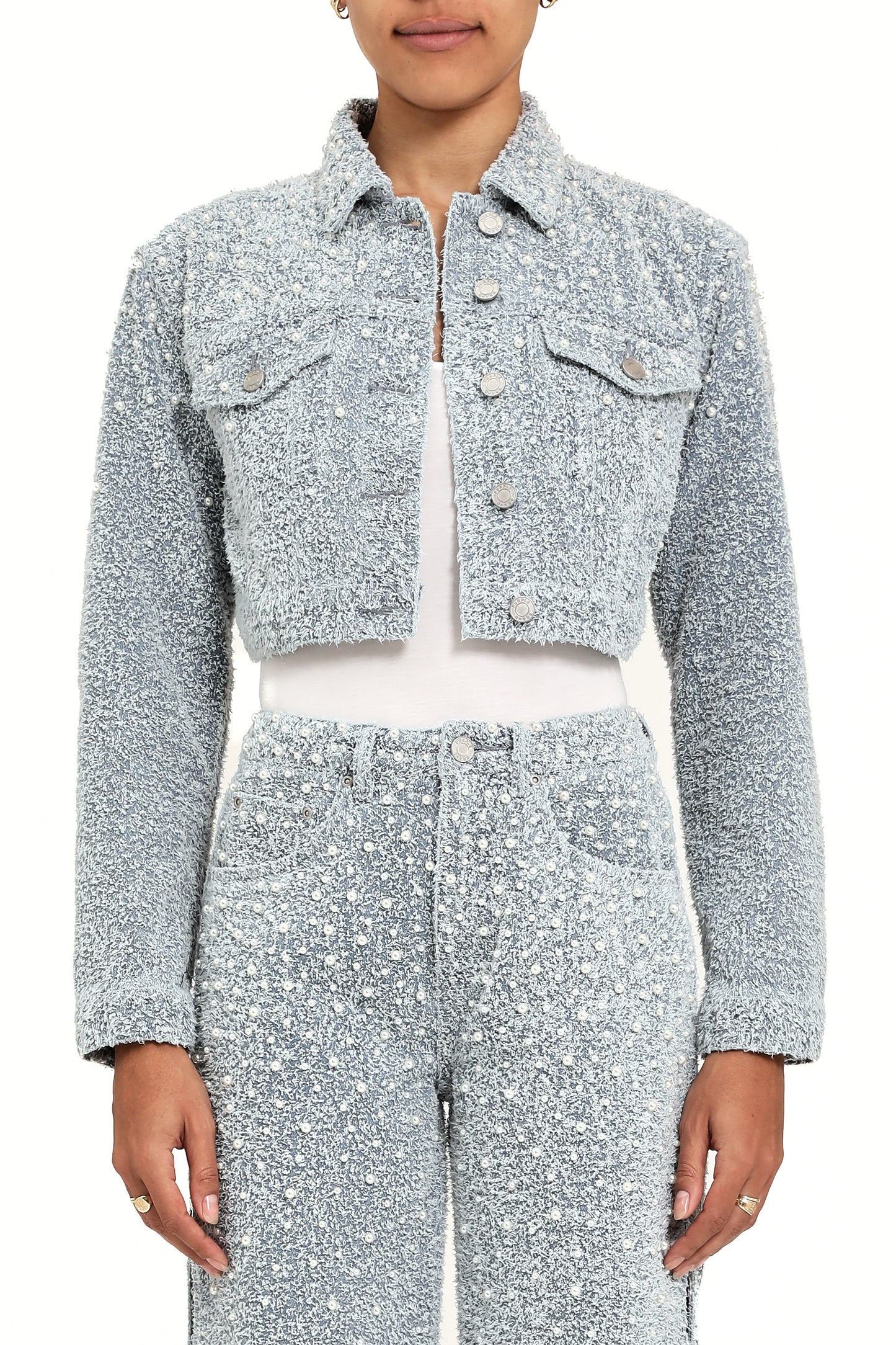 Cropped Textured Pearl Jacket