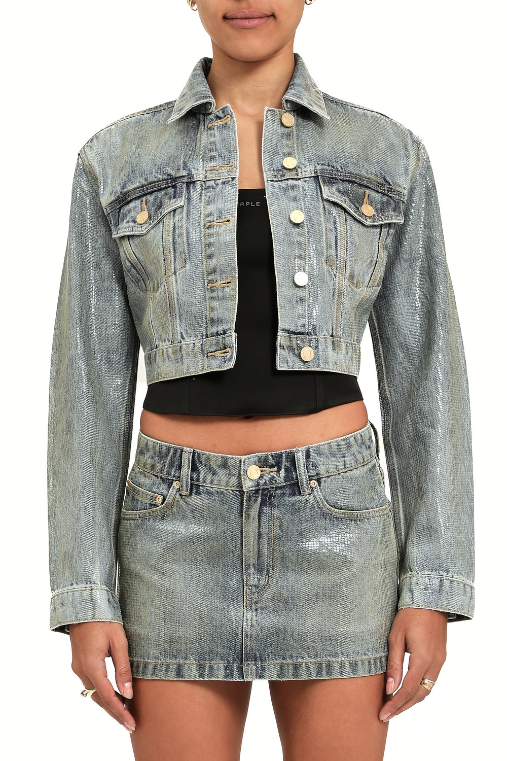 Tiled Overlay Cropped Jacket