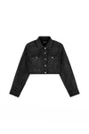 Twisted Crop All Over Crystal Jacket with twisted sleeve seams and front pockets