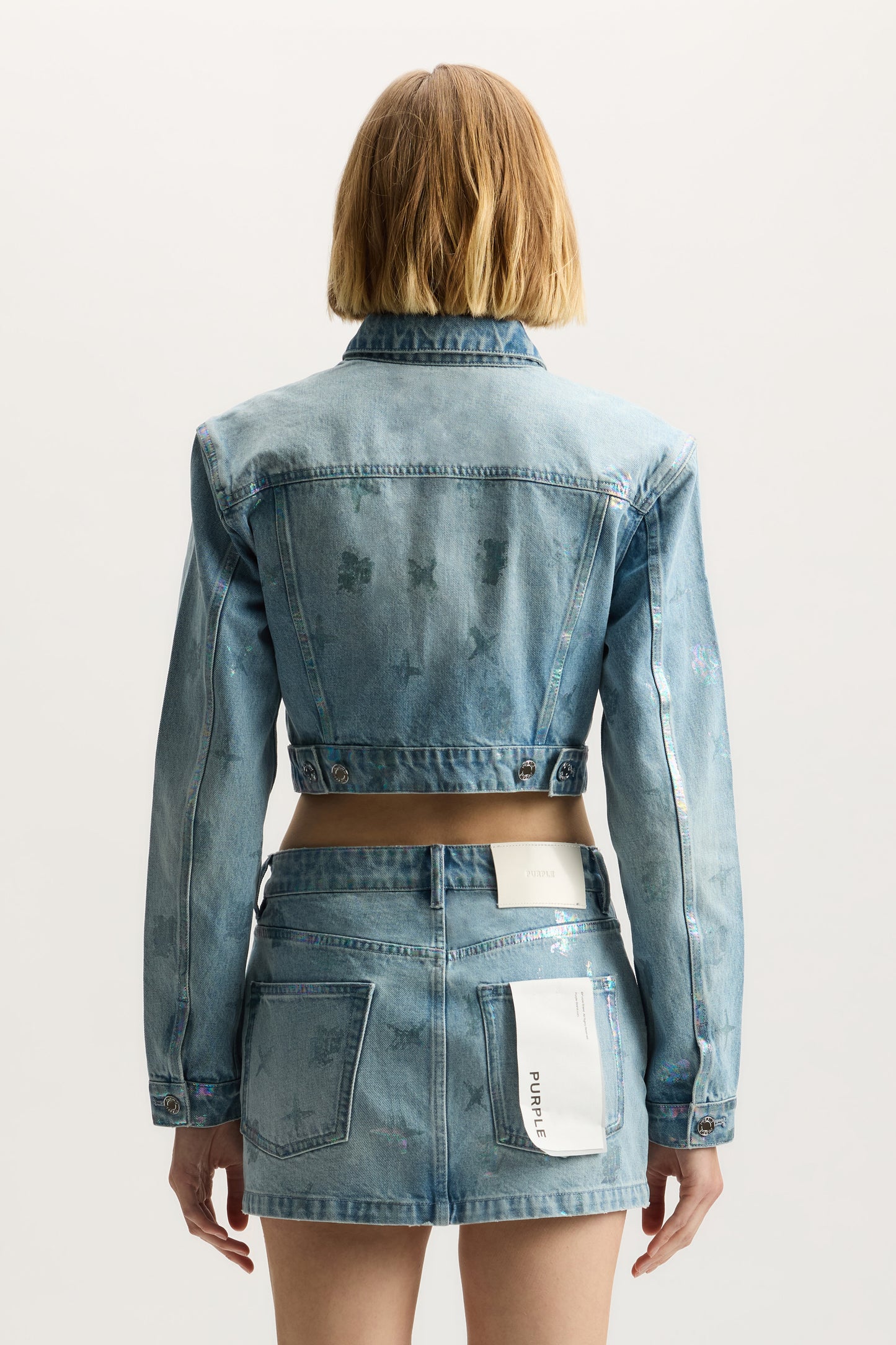 Monogram Jacket Outerwear with faded monogram, cropped length, and front zipper closure.