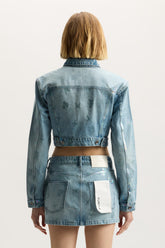Monogram Jacket Outerwear with faded monogram, cropped length, and front zipper closure.