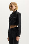 Paint Splatter Jacket in cropped length with front zipper and chest pockets, regular fit.