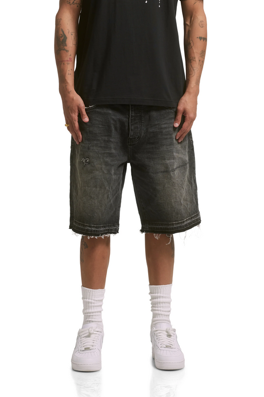 P021 RELAXED FIT SHORT - Black Blowout Relaxed Shorts