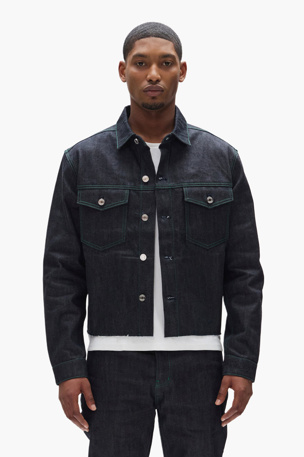 Ruffle Trim Cropped Denim Jacket