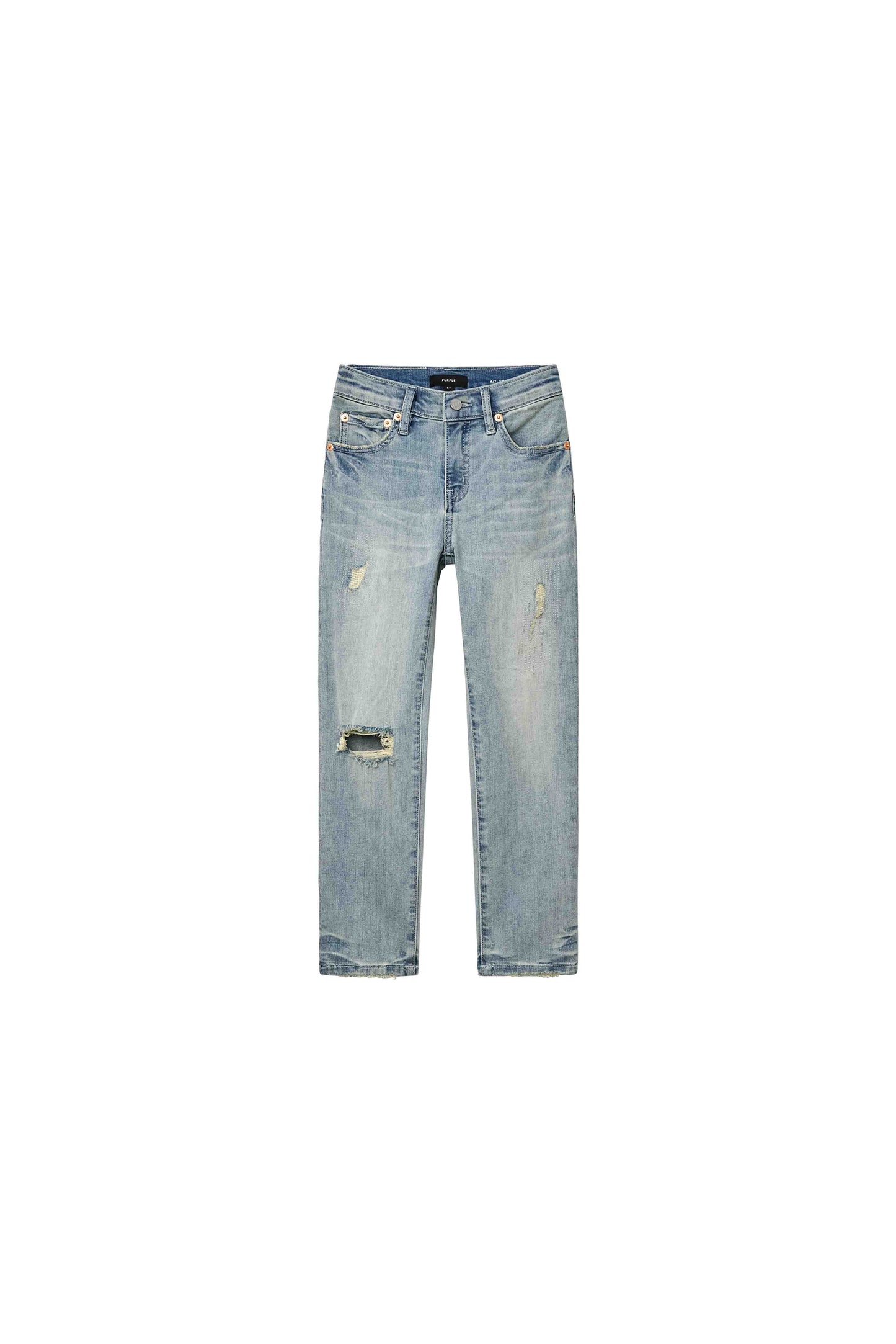 Kids' Three Year Wash Stretch Skinny Denim with Front Knee Rip in Light Indigo, Sizes 4-12