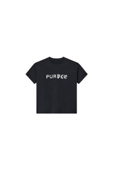 Kids' Half & Half Tee in Black Beauty, size 4-5, relaxed fit, 100% cotton, TPU & flock print.