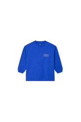 Kids' Stacked Long Sleeve Tee in Turkish Sea, available in sizes 4-5, 6-7, 8, 10, and 12.