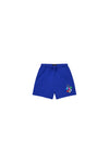 Kids' Keychain Shorts in Manzarine Blue, 100% cotton, relaxed fit, midweight fleece, elastic waistband.
