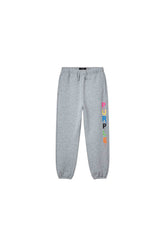 Kids' Painted Wordmark Jogger Sweatpants in Heather Gray, sizes 4-5 to 12, relaxed fit, midweight fleece.
