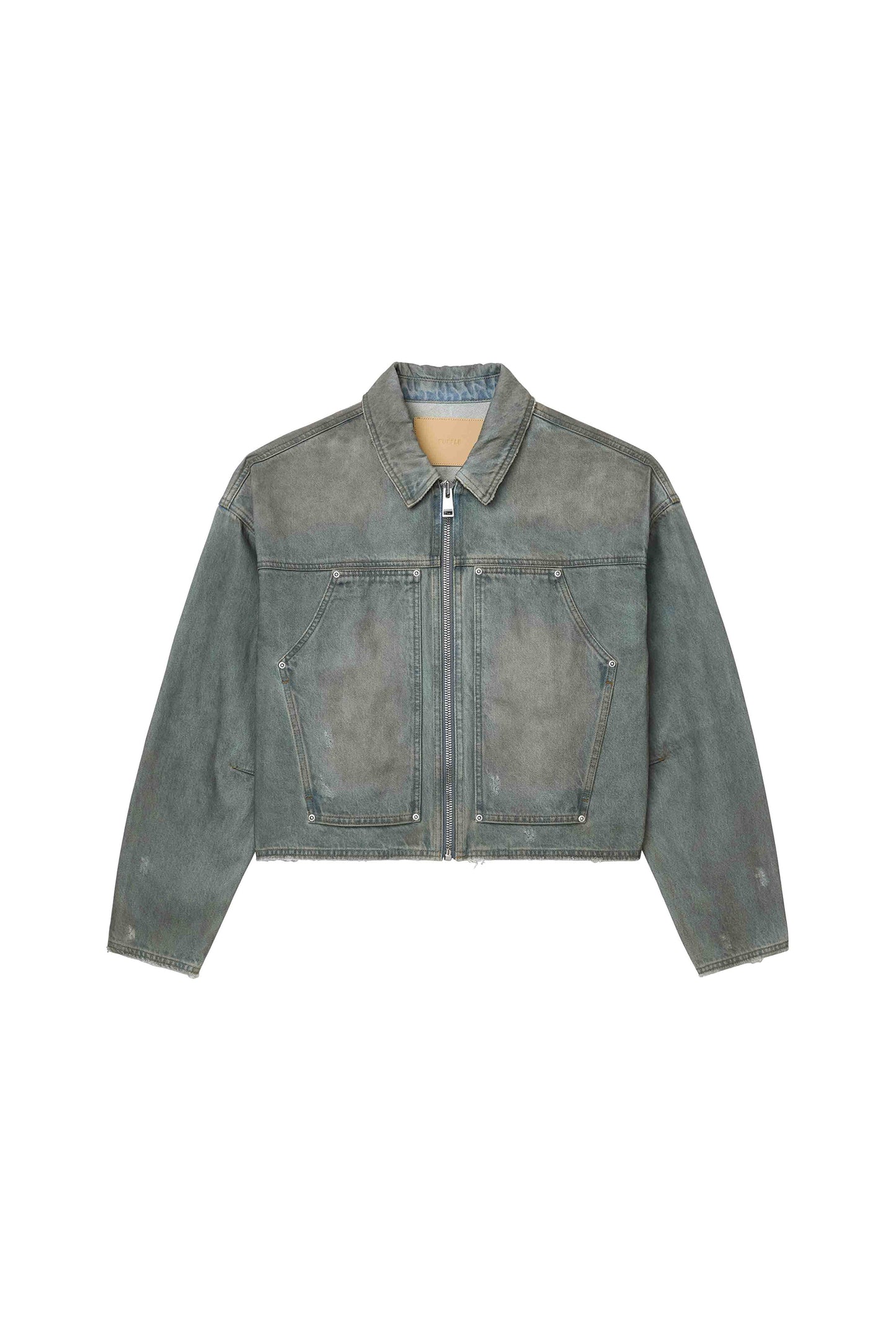 Light Dirty Wax Carpenter Jacket in Light Indigo with carpenter panels and pockets.