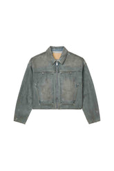 Light Dirty Wax Carpenter Jacket in Light Indigo with carpenter panels and pockets.