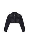 Paint Splatter Jacket, cropped denim outerwear, featuring regular fit and front zipper closure.