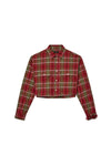 Gothic Plaid Shirt in red with relaxed fit and reflective print logo design.