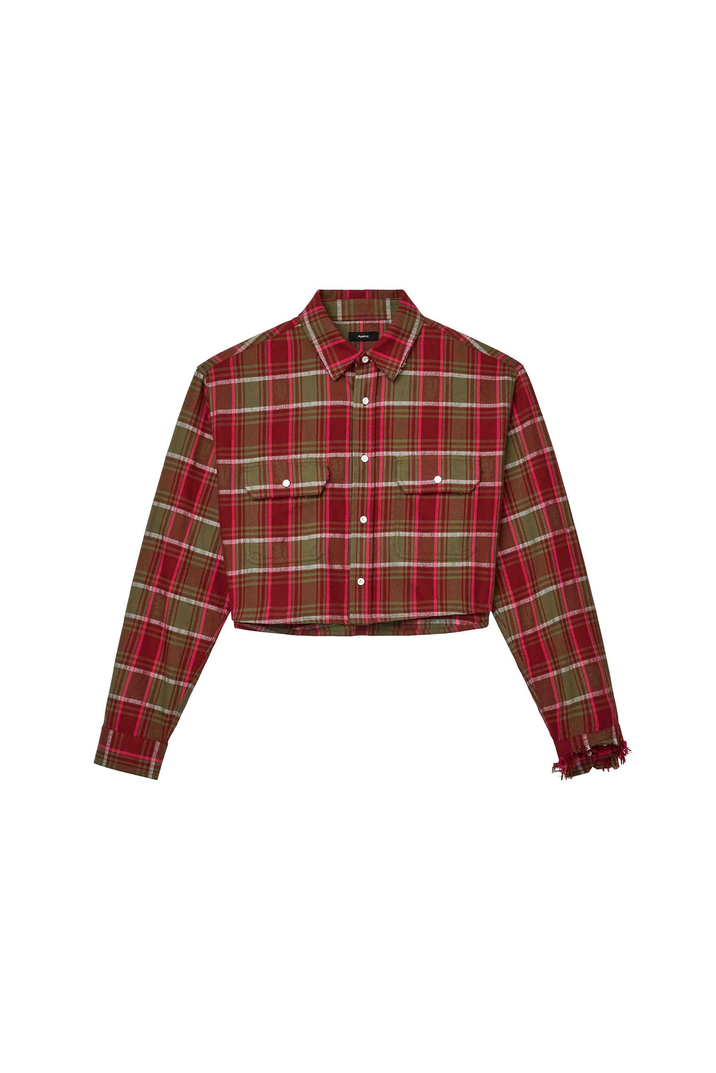 Gothic Plaid Shirt in red with relaxed fit and reflective print logo design.