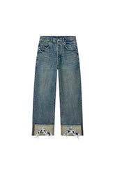 Reflective Selvedge Denim Jean in Mid Rise, Baggy Fit with Branded Reflective Tape at Cuff