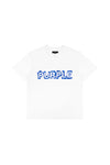 Taped Wordmark Tee in white, 100% cotton, regular fit, digital print design.