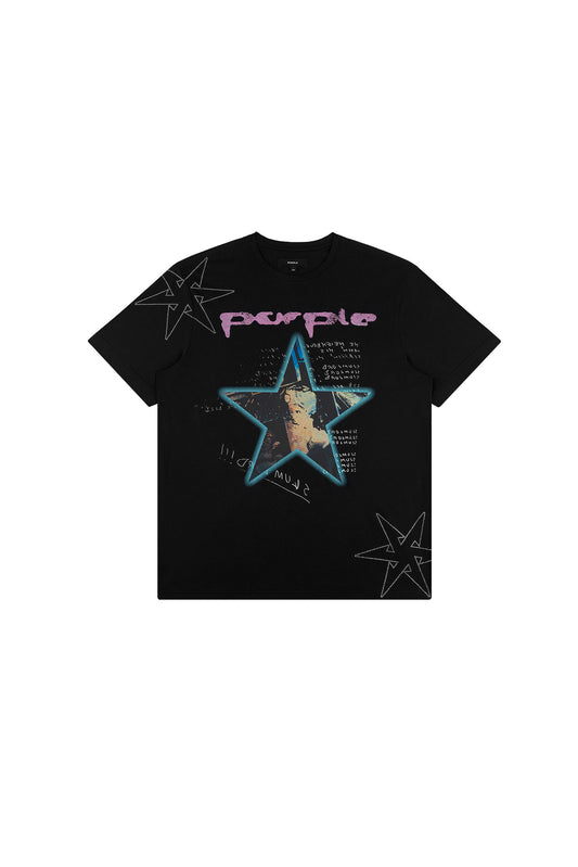 Stars Tee in Purple, regular fit, 100% cotton, features screen and digital print.