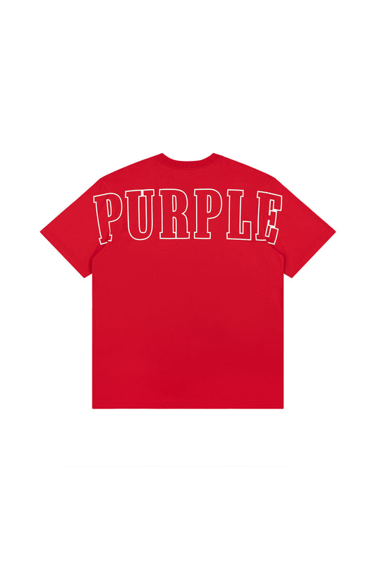Slab Outline Tee in red, 100% cotton, regular fit with raised matte silicone detail.