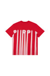 Blurred Wordmark Tee in red, 100% cotton, regular fit, digital print design.