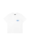 Blurred Wordmark Tee in white, 100% cotton, regular fit, digital print design.