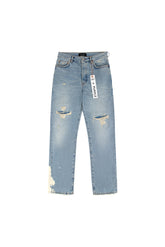 Vintage Knock Down Mid Rise Straight Jeans with Rip & Repair in Vintage Wash