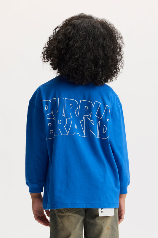 Kids' Stacked Long Sleeve Tee in size 10, made from 100% cotton with relaxed fit and screen print design.