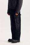Flocked Carpenter Denim in Black Overdye with Hammer Loop and Relaxed Fit, size 40.