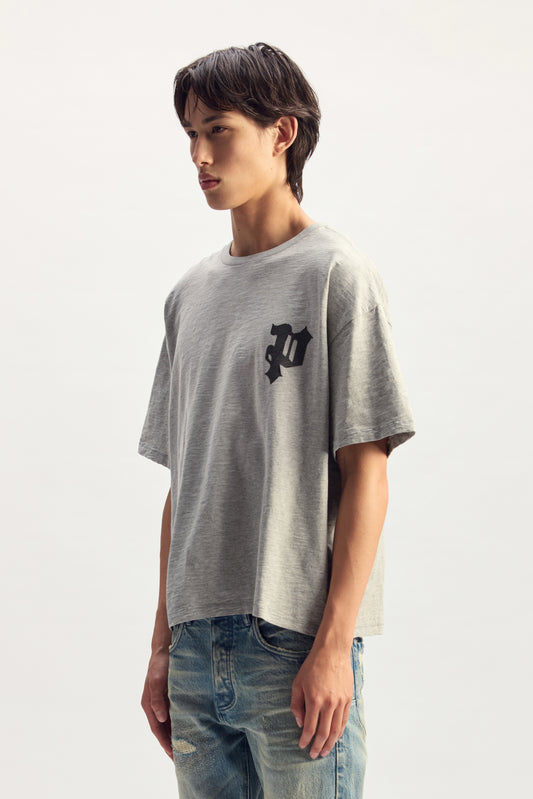 Static Gothic P Tee in relaxed fit, 100% cotton slub jersey, Pre Spring 2027 collection.