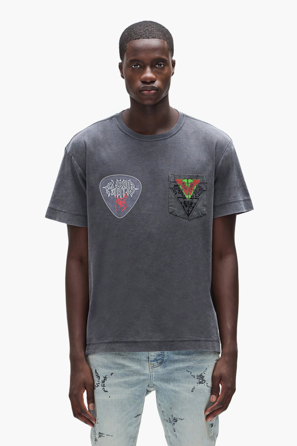 Twin Picks Tee in Slub Jersey Fit with Acid Wash and Textured Jersey finish