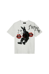 Rabbit Hole Tee in slub jersey fit with dirty wash texture and digital print
