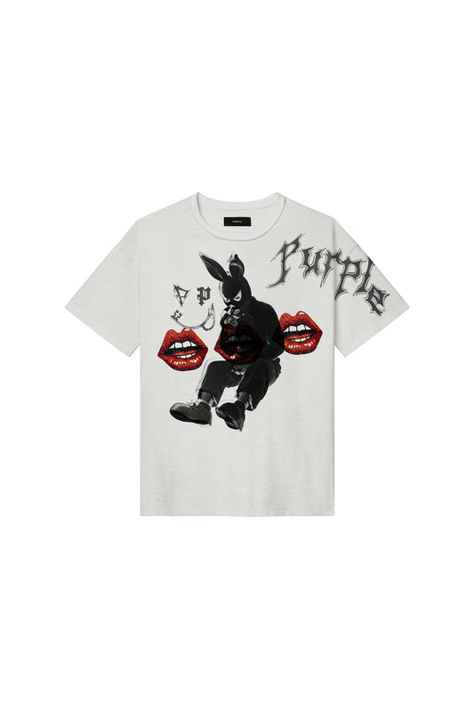 Rabbit Hole Tee in slub jersey fit with dirty wash texture and digital print