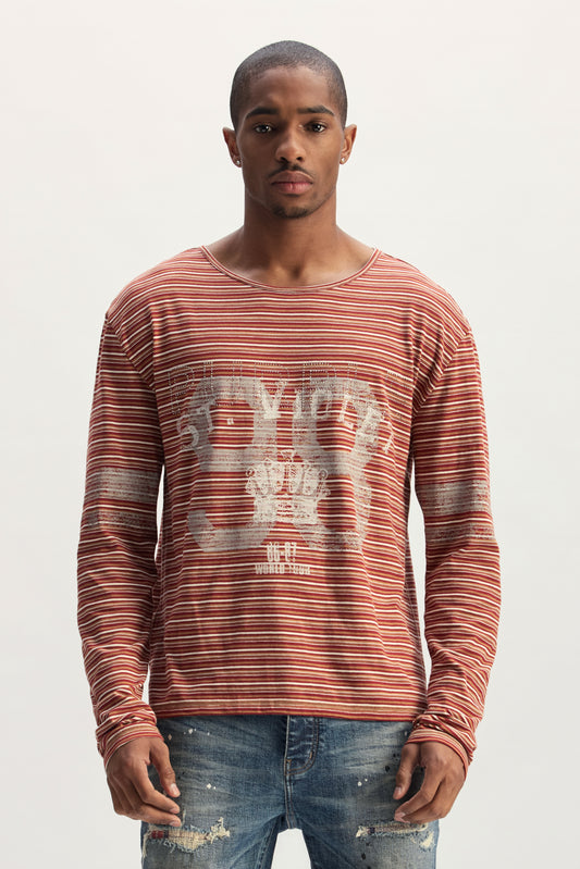 St. Violet Boatneck Long Sleeve Tees in relaxed fit with long sleeves and screenprint design.
